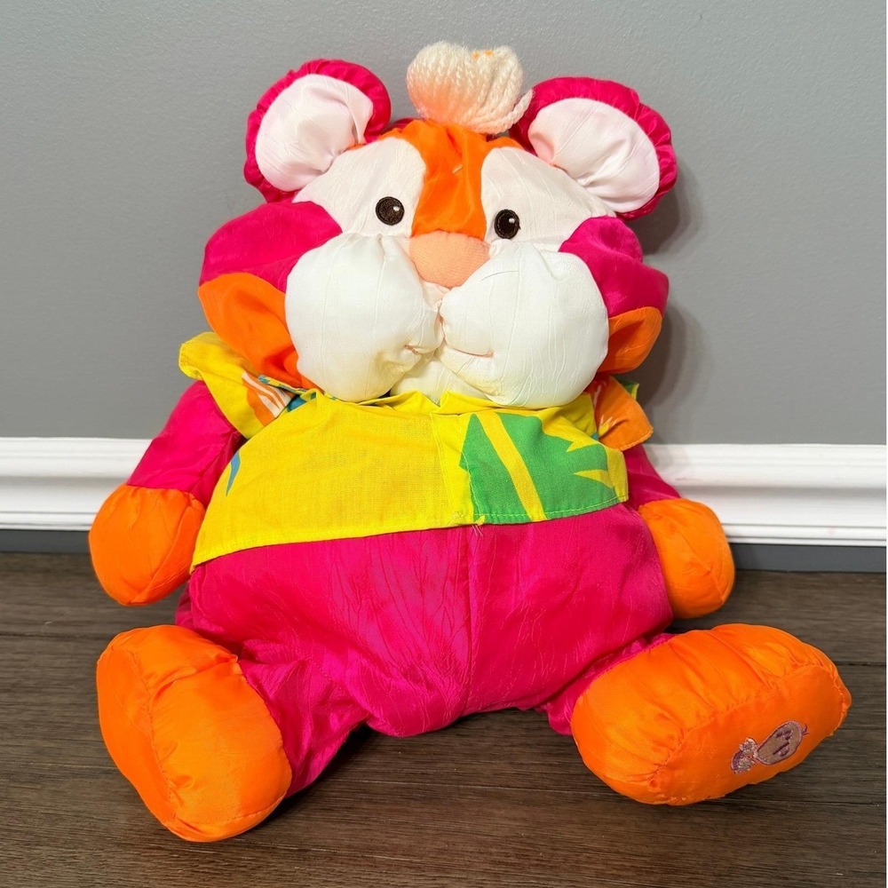 Vintage 1987 Fisher Price Wild Puffalump Tiger Plush Pink Orange Retro 80s Toy